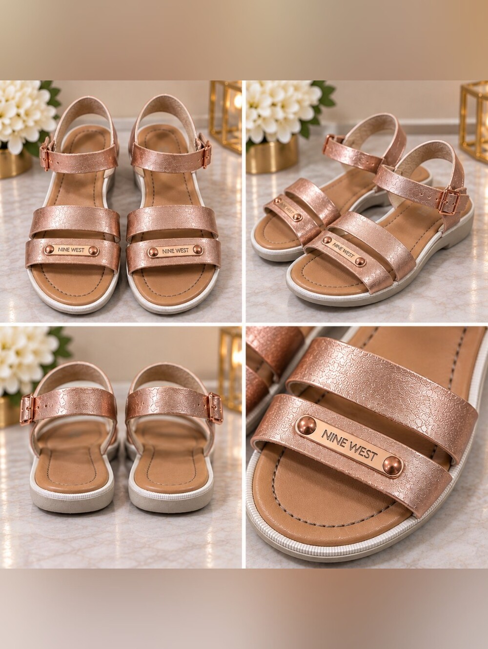 Nine West Rose Gold Strappy Sandals – Girls Size 2